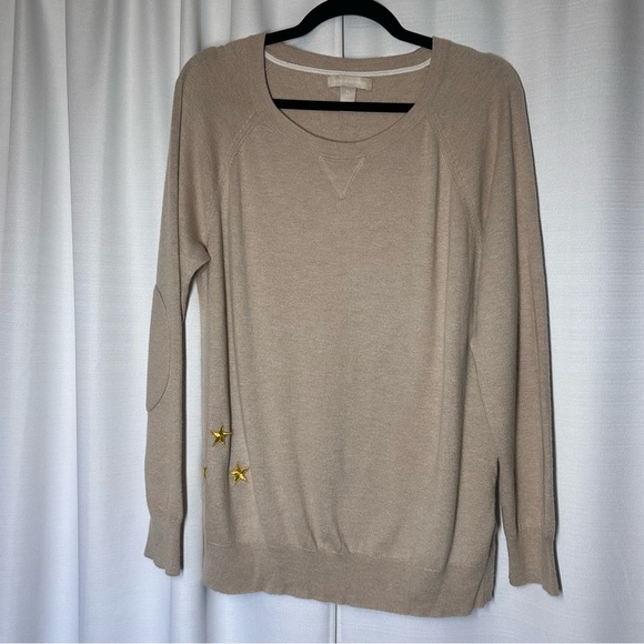 Banana Republic Sweater Womens Wool Crew Neck Gold Stars Nautical Minimalist XL - Picture 3 of 11